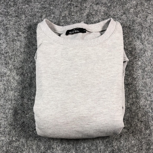 Trendy Queen Sweatshirt Womens Small Gray Exposed Seam Split Hem Long Sleeve - Picture 11 of 11